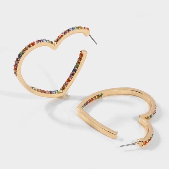 Shop Chic Missy Jewelry - ⭐️3/$17⭐️ OR ❌FREE WITH PURCHASE❌  Gold Multicolor Rhinestone Heart Earrings